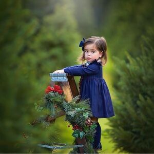 Navy Blue Striped Kids Formal Dress